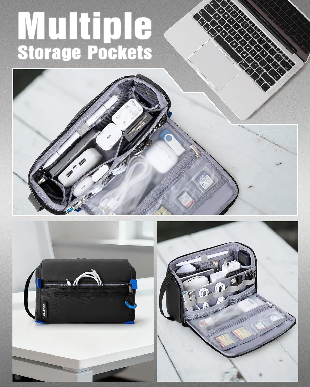 Smasrob Electronics Organizer Travel Case, Water Resistant Tech Bag Charger Pouch for Cord, Cable, Cards, Phone, Airpods, Black