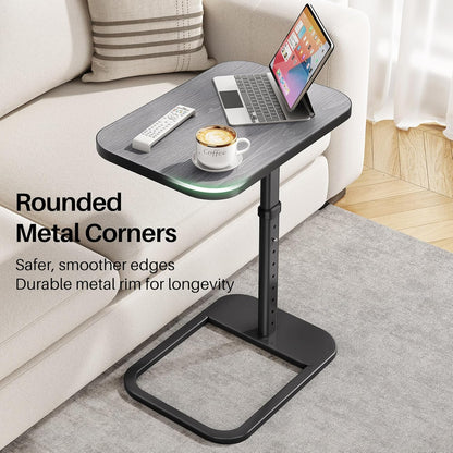 Kitstorack TV Tray Table, Adjustable Height & Flip-Top & Rounded Metal Corners, Snack Table for Couch, Sofa, Bed, Chair, Living Room, C Shaped End Side Table for Eating, Dinner or Laptop, Small Spaces