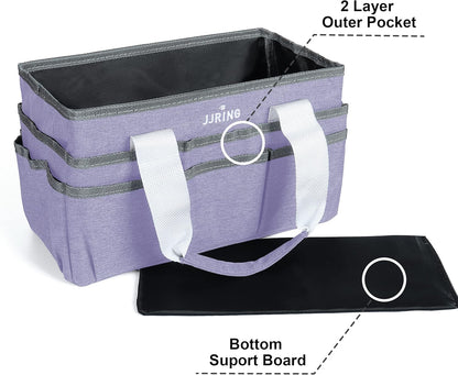 JJRING Craft Organizer Tote Bag for Art Storage, Caddy with Multiple Pockets, Bluish Green Sewing Bag for Scrapbooking, School, Medical, and Office Supplies