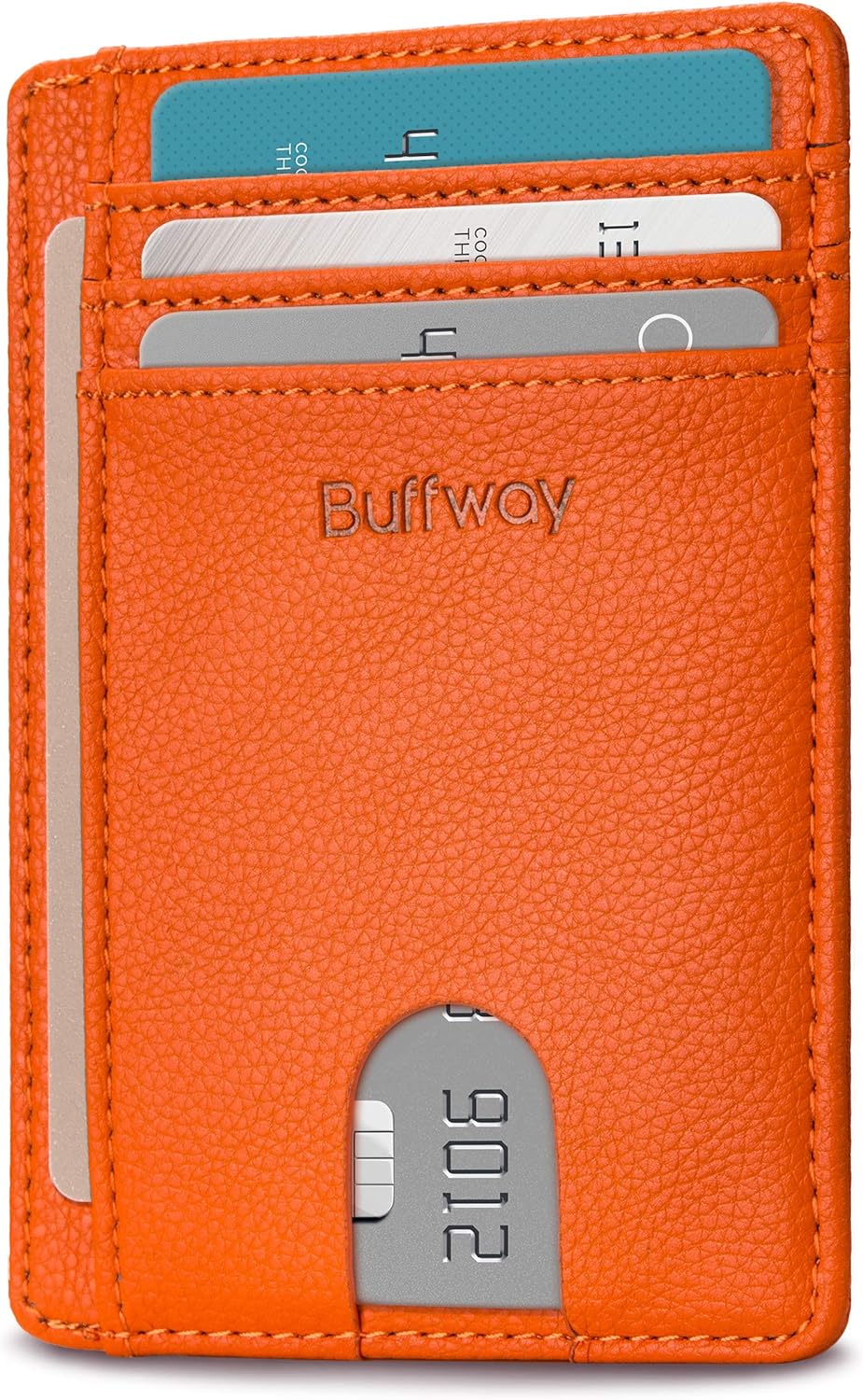 Buffway Slim Minimalist Front Pocket RFID Blocking Leather Wallets for Men and Women - Carbon Fiber Black - Colors A