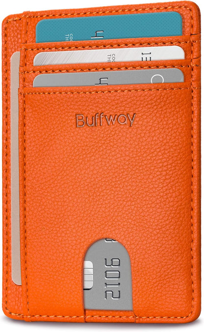Buffway Slim Minimalist Front Pocket RFID Blocking Leather Wallets for Men and Women - Carbon Fiber Black - Colors A