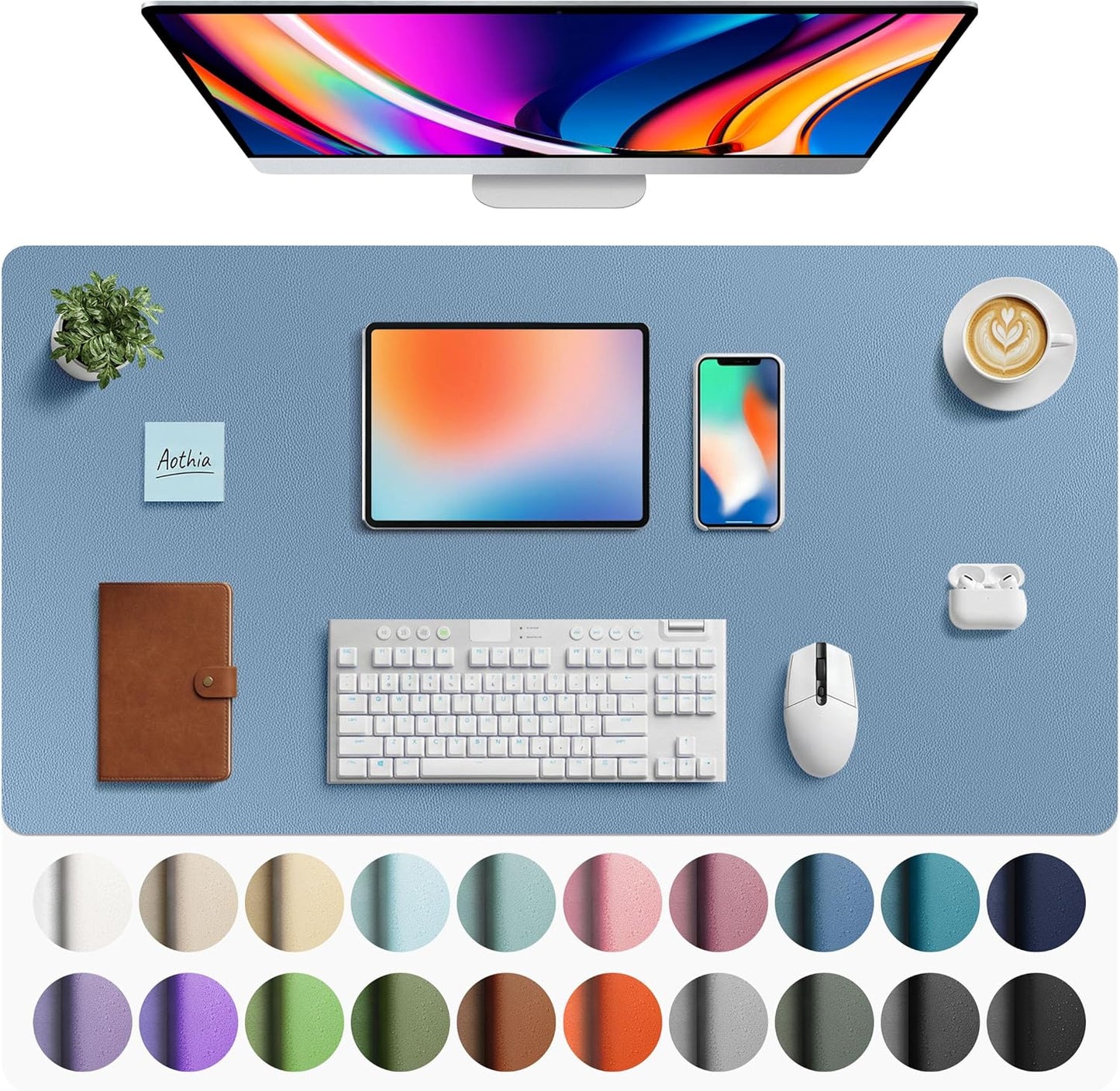 Aothia Non-Slip PU Leather Waterproof Laptop Desk Pad Protector, Blotter Mat, Writing and Mouse Pad for Office & Home, Beige, 23.6" x 13.7" - Colors A