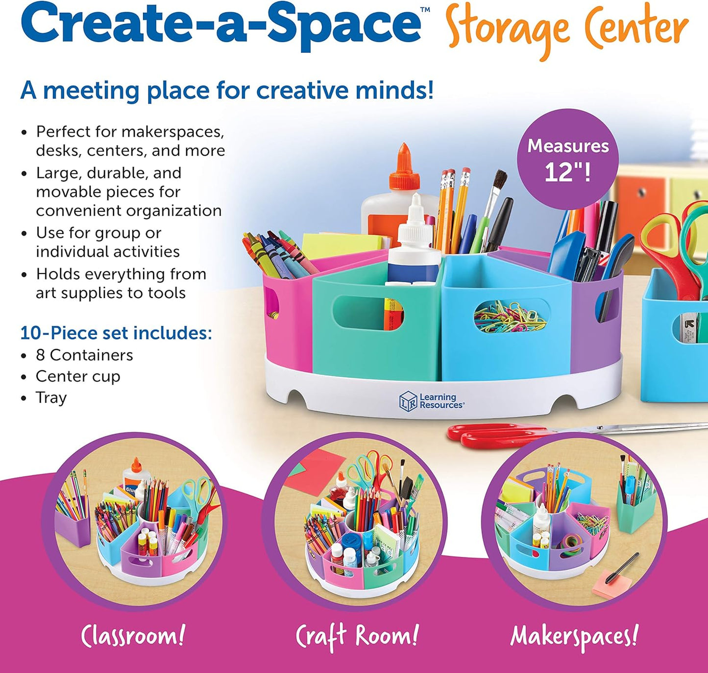 Learning Resources Create a Space Storage Center - Toy Desk Organizer, Classroom Workspace Must Haves, Homeschool Organization, Arts & Crafts , Caddy, Office & Teacher Supplies