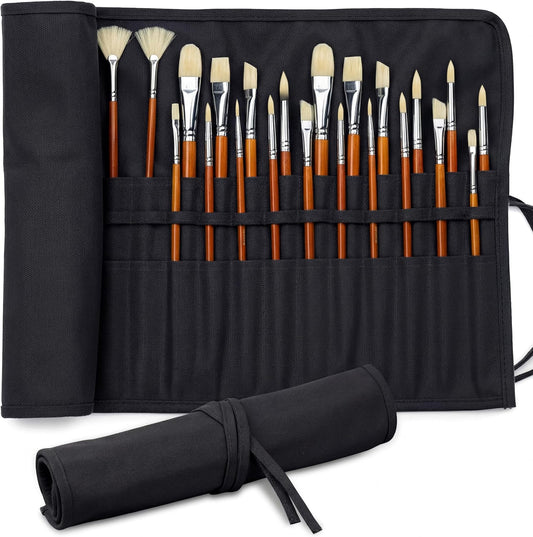 DUGATO 30-Slot Roll-Up Paint Brush Holder, Premium Canvas Brush Organizer for Artists, Washable Travel Brush Case for Watercolor, Acrylic, Pens & Art Supplies (Army Green) - Brushes not Included
