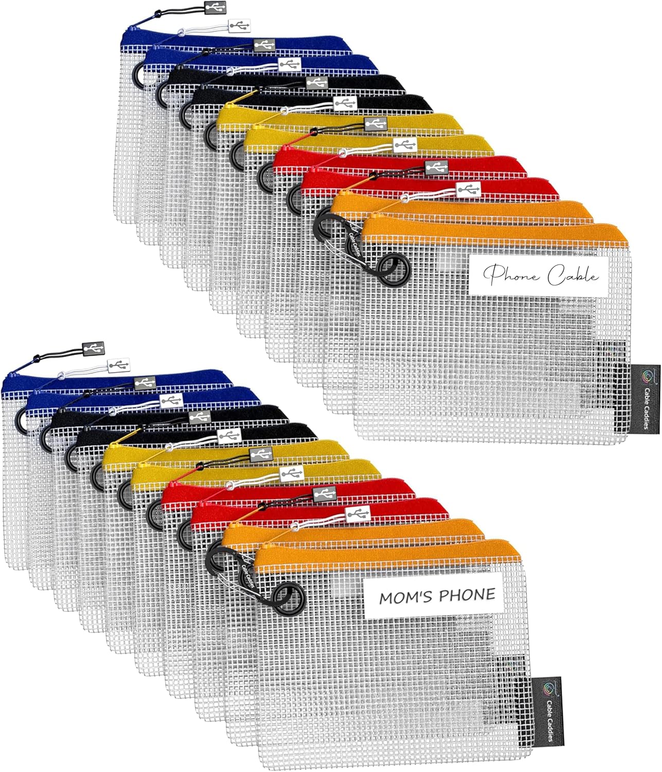 USB Cable Organizer Pouches, Color Coded Travel Cable Management Bags, 10 Pack