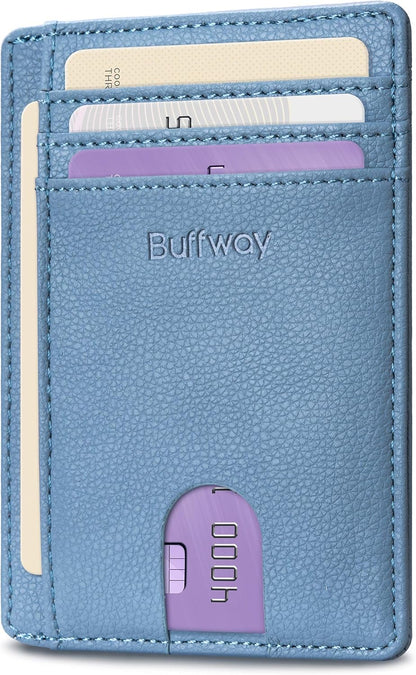 Buffway Slim Minimalist Front Pocket RFID Blocking Leather Wallets for Men and Women - Carbon Fiber Black - Colors A