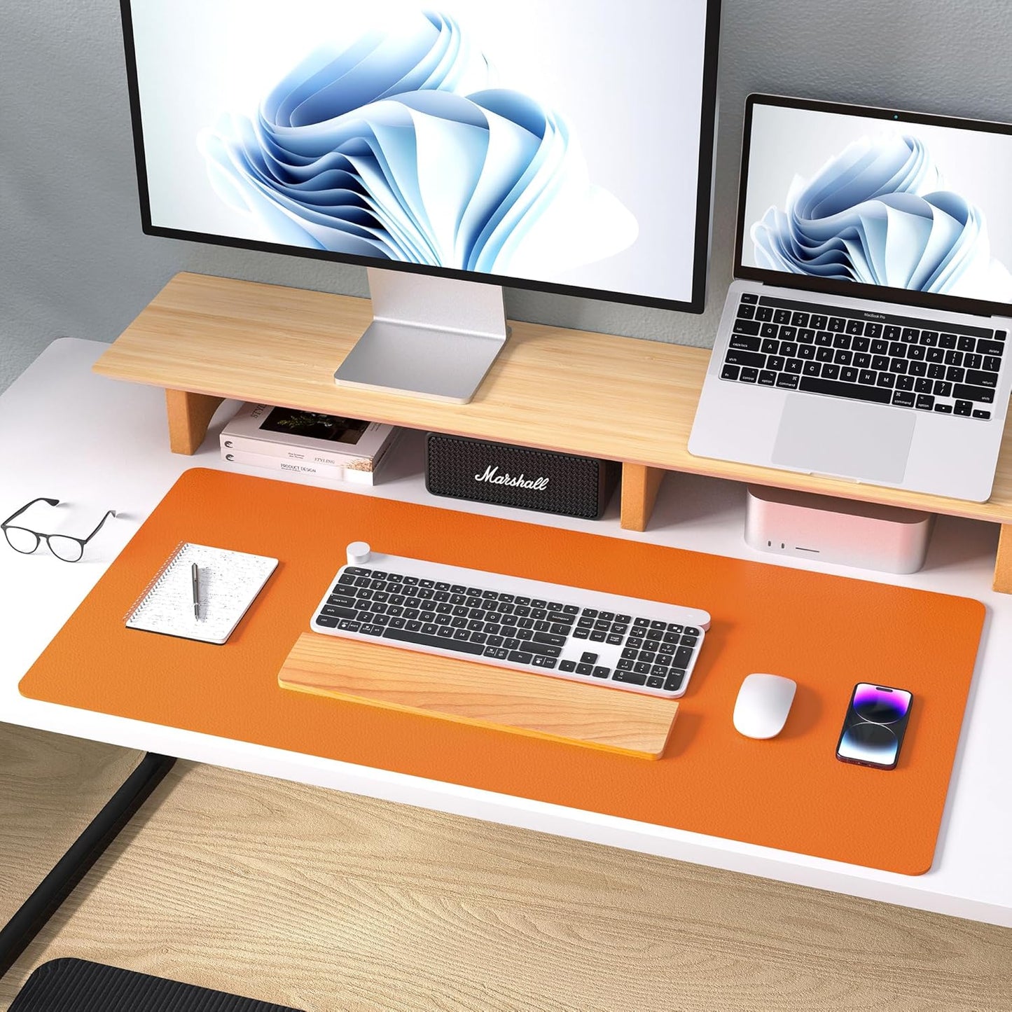 Aothia Non-Slip Waterproof PU Leather Desk Pad Protector for Mouse, Writing Desk, Office, Home, Laptop Blotter, 23.6" x 13.7", Black - Colors A