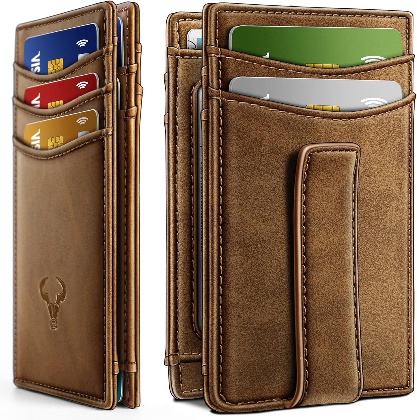 BULLIANT Men Airtag Wallet,Slim Wallet Money Clip Card Holder Magnetic Closure 12 Cards in Front Pocket RFID Blocking