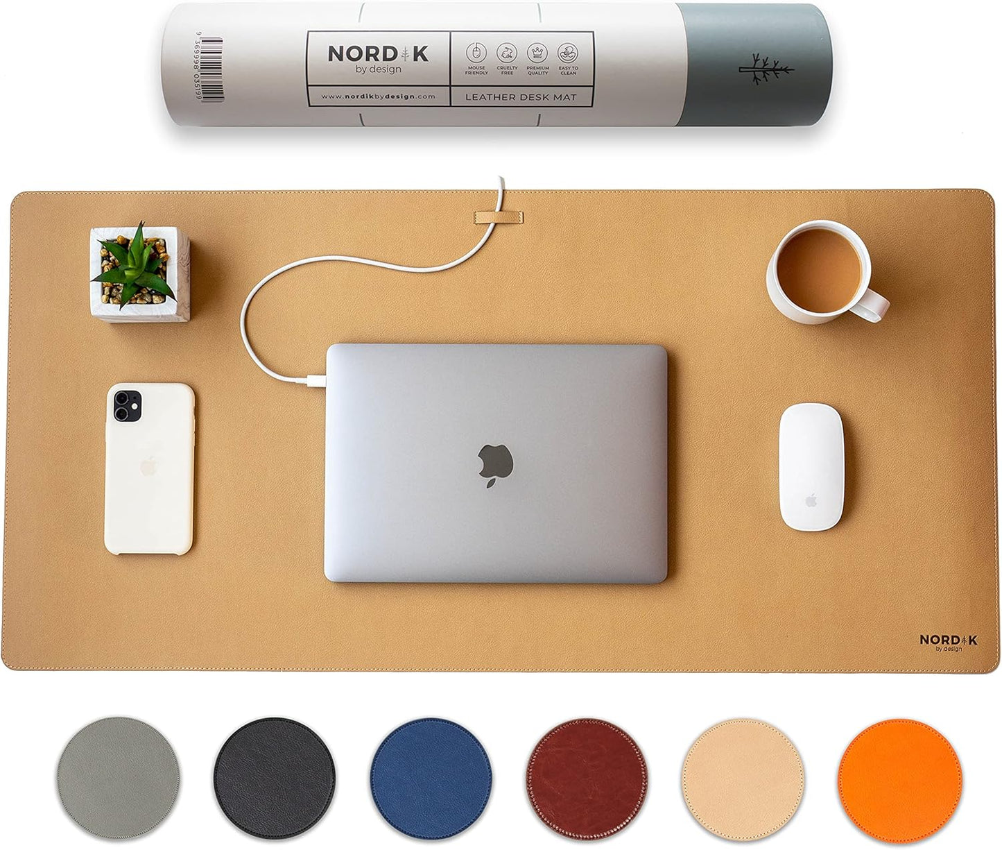Nordik Leather Desk Mat Cable Organizer - Pebble Black 35 X 17 inch - Premium Mouse Mat - Felt Vegan Leather Desk Pad Protector - Desk Blotter Matt Keyboard - Large Desk Matt for Desktop Computer