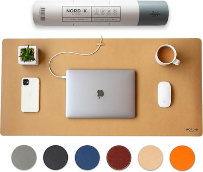 Nordik Leather Desk Mat Cable Organizer - Pebble Black 35 X 17 inch - Premium Mouse Mat - Felt Vegan Leather Desk Pad Protector - Desk Blotter Matt Keyboard - Large Desk Matt for Desktop Computer