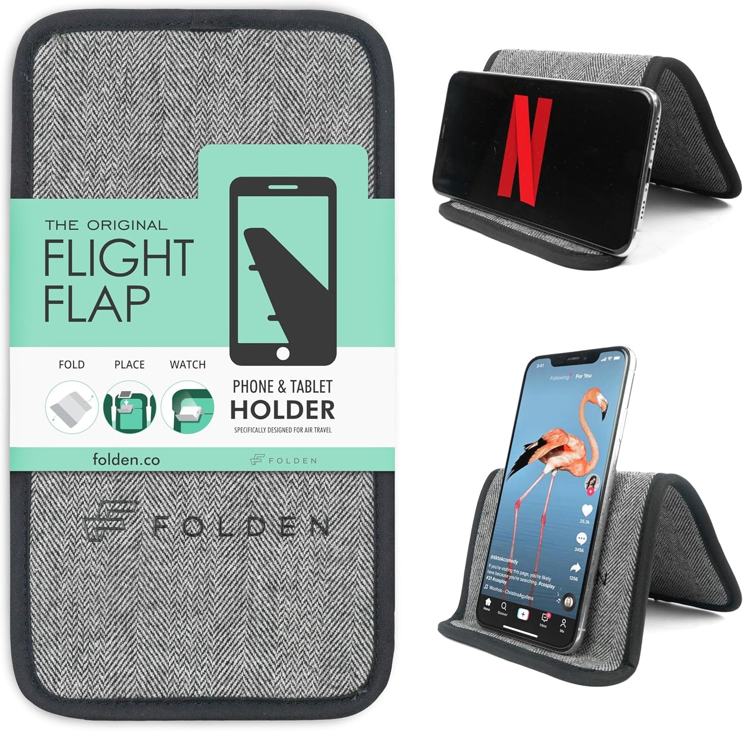 Flight Flap Airplane Phone Holder, Flexible Cell Phone Holder, Folding Cellphone Stand for Desk, Bed, Office, Treadmill - Airplane Gadgets for Long Travel Accessories - Plane Essentials (Green)