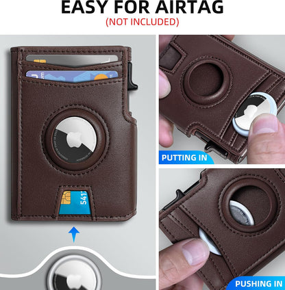 miyozi Airtag Wallet for Men,with Money Clip 10 Cards Metal Case Smart Slim Pop Up Credit Card Holder Flip with Magnetic Closure RFID Blocking wallet with Gift Box