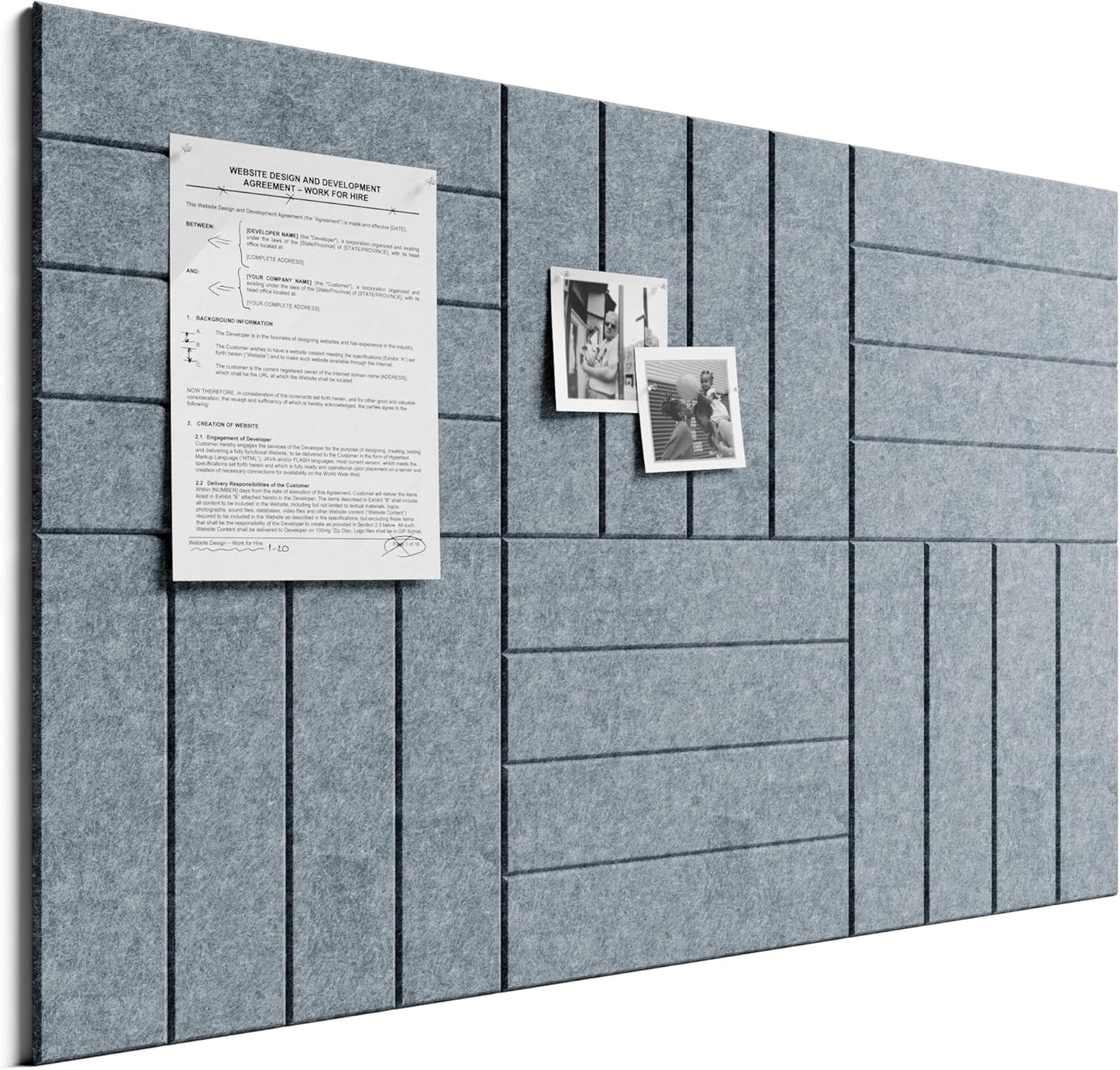 Bumusty Large Cork Board Alternative-48 x 36" Felt Bulletin Board Tiles, with 30 Pushpins, 70 Adhesive Tabs, Bold-Stripe 12-Pack, Cork Boards for Office Push Pin Board Felt Board-Carbon Blue