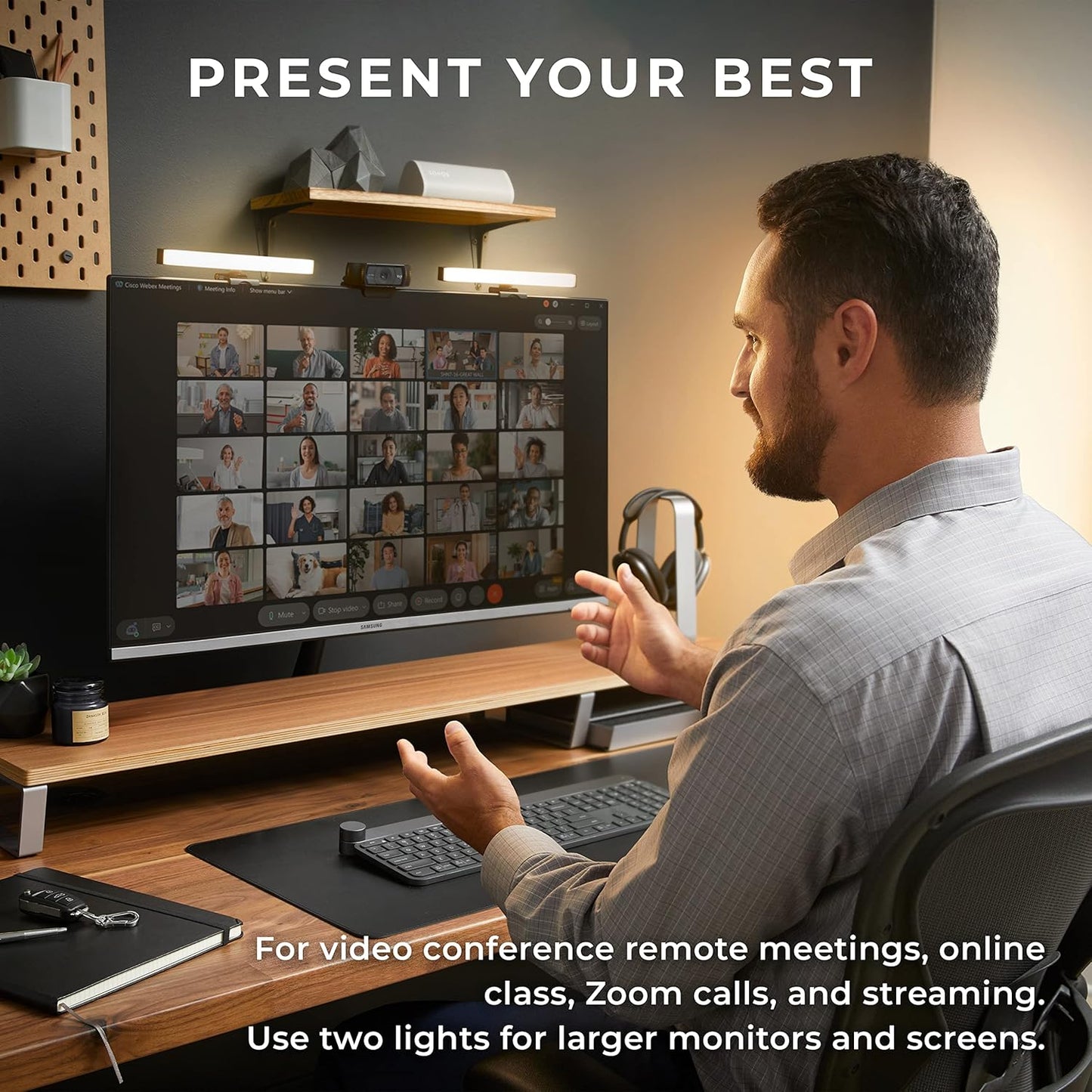 HumanCentric Video Conference Lighting - Webcam Light for Streaming, LED Monitor and Laptop Light for Video Conferencing, Zoom Lighting for Computer, Replace Ring Light for Zoom Meeting, Double Kit