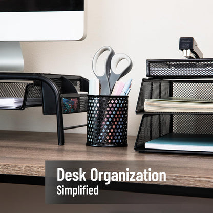Mind Reader Metal Pen Cups, Mesh Pencil Holders, Desktop Organizer Set, Metal, Set of 3, Black
