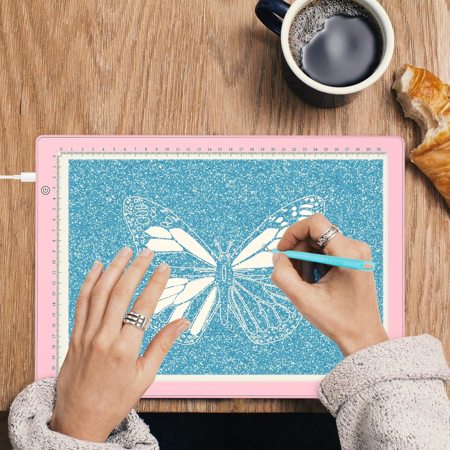 iVyne Rechargeable A4 Light Pad for Tracing & Weeding - LED Light Board for Weeding Vinyl - for Cricut Vinyl Weeding Tools - Ultra-Thin & Portable - Perfect for Artists & Crafters - Pink