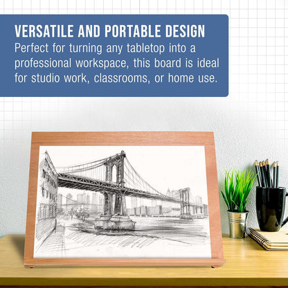 U.S. Art Supply X-Large 25-5/8" x 19" (A2) Wooden Drawing Board, Adjustable Table Top Easel for Painting and Drawing - Drafting Board with 6 Angles, Pencil Ledge, Locking Storage Drawer