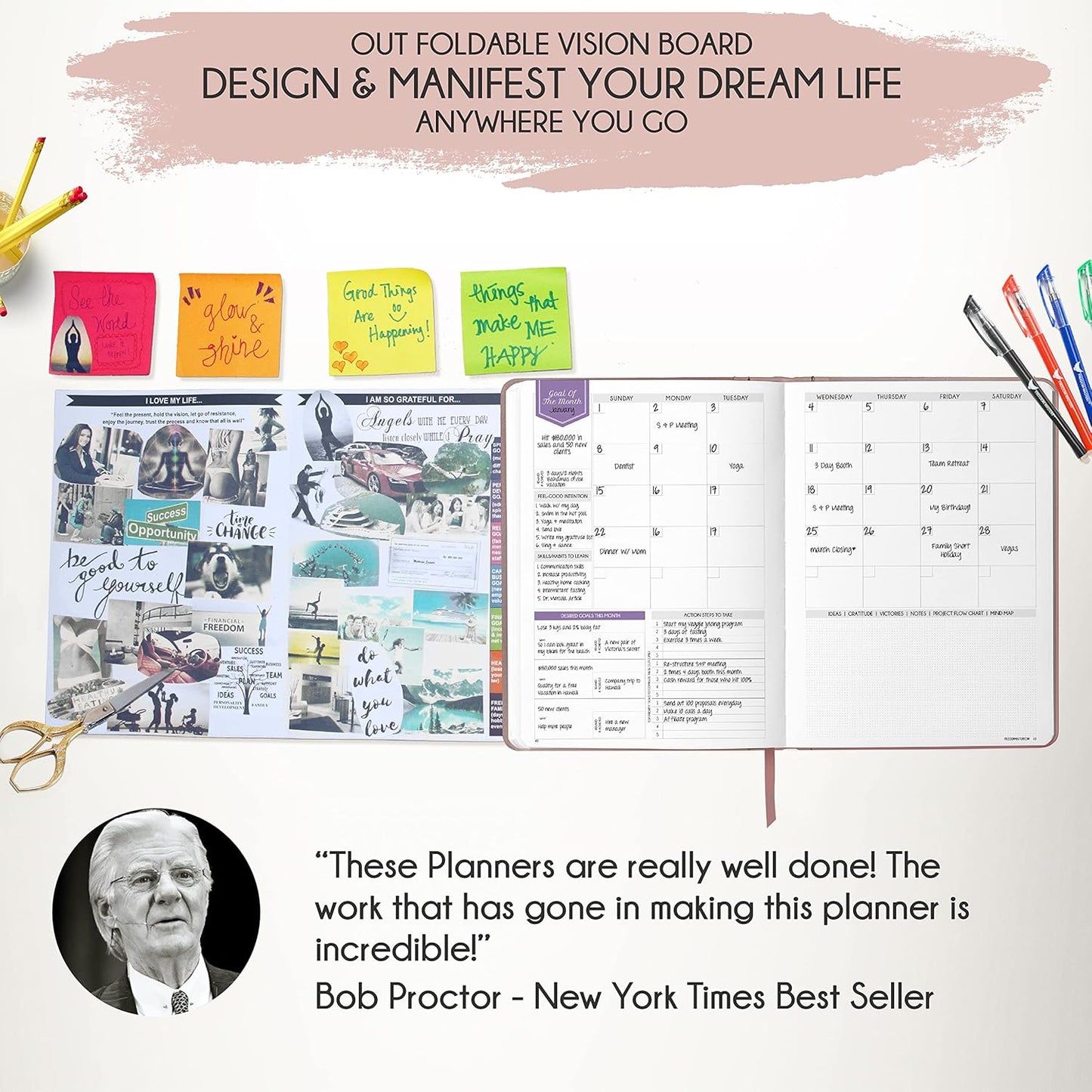 Life Planner - Undated Weekly & Monthly Planner, 12-Month Journey to Increase Productivity | Gratitude Journal, Life Organizer & Goal Journal | Include Foldable Vision Board, Habit Tracker & Stickers