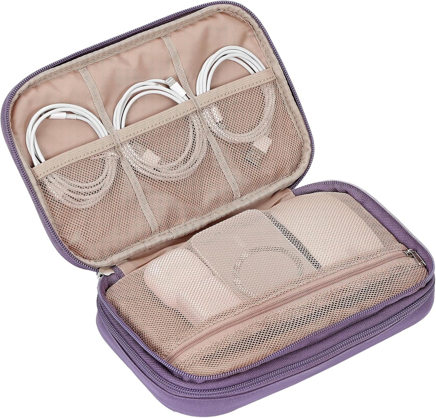 NISHEL Travel Cord Organizer Case, Double Layers Tech Electronic Bag, Essentials for Charger, Cable, Phone, Flash drive, Medium, Pink