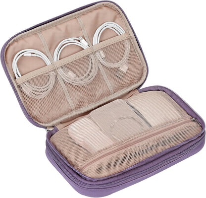 NISHEL Travel Cord Organizer Case, Double Layers Tech Electronic Bag, Essentials for Charger, Cable, Phone, Flash drive, Medium, Pink
