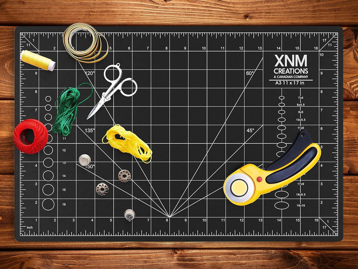 XNM Premium Self Healing Cutting Mat - 18 Inches by 24 inches - A2, 3 Layer Quality PVC Construction - Dual Sided, Imperial and Metric Grid Lines - Perfect for Cutting, Sewing, and Crafts