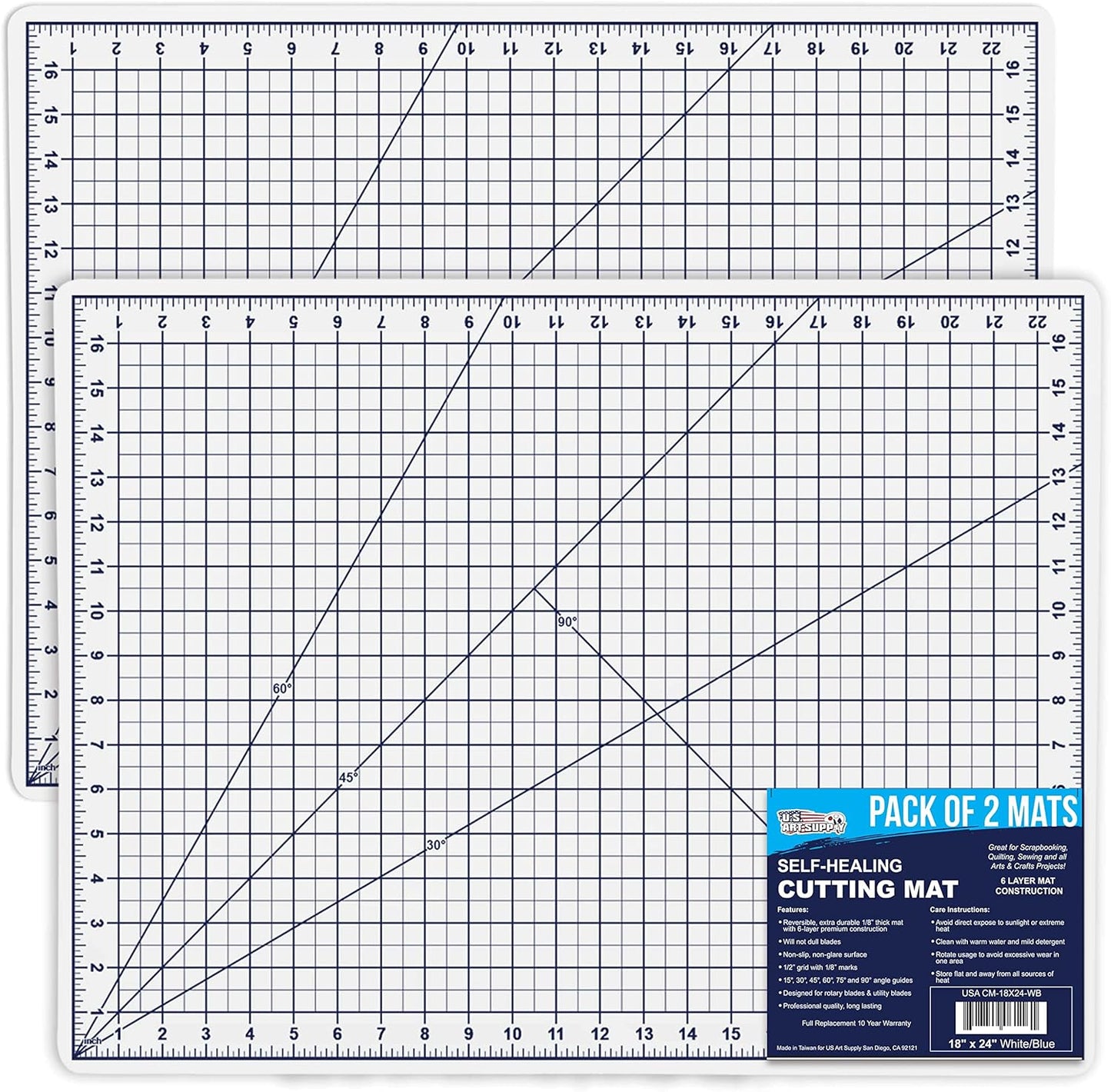 U.S. Art Supply 18" x 24" Self-Healing Cutting Mat 5-Ply - Double-Sided Pink/Blue Craft Mat, Non-Slip Cutting Mats for Crafts, Sewing, Quilting, Scrapbooking