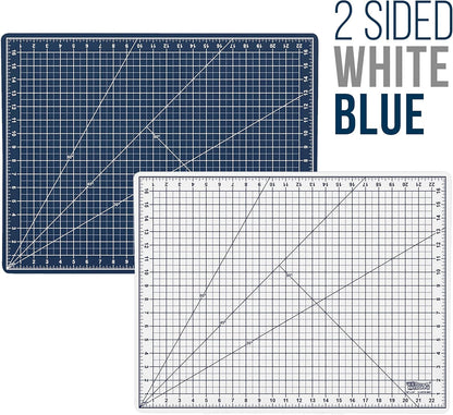 U.S. Art Supply 18" x 24" Self-Healing Cutting Mat 5-Ply - Double-Sided Pink/Blue Craft Mat, Non-Slip Cutting Mats for Crafts, Sewing, Quilting, Scrapbooking
