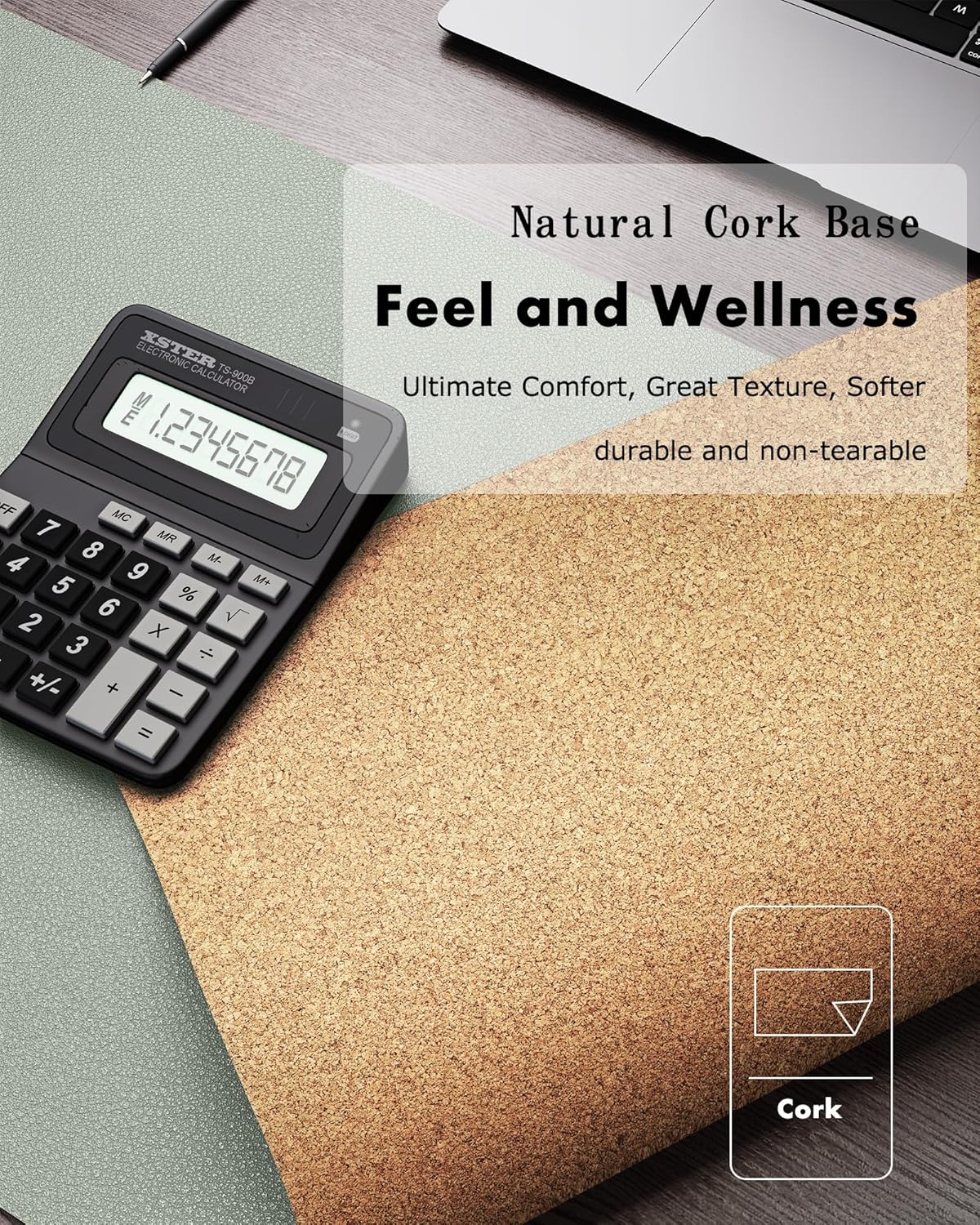 YSAGi Double-Sided Desk Pad, 31.5"x15.7"Leather Desk Mat, Eco Cork Desk Pad Protector,Large Mouse Pad,Waterproof Desk Blotter for Office/Home(Coffee)