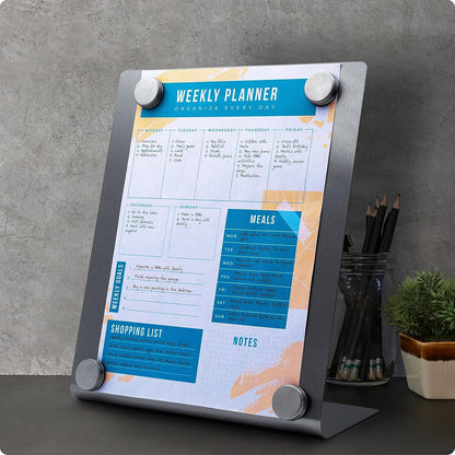 Large Magnetic Bulletin Board for Tabletops – Dry Erase Memo Board with Stand – Metal Easel for Magnet Display – 12x10 Inches + 4 Magnets