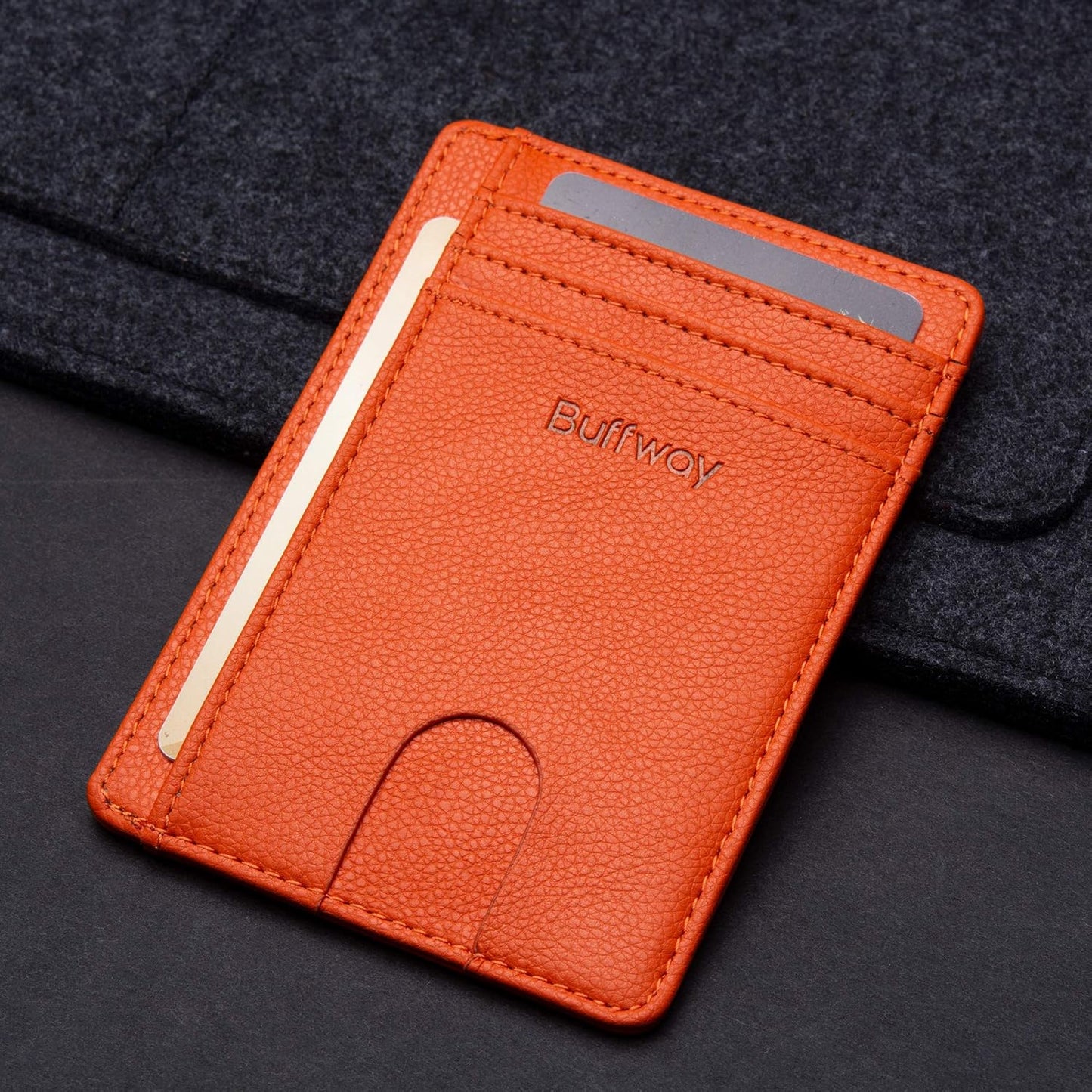 Buffway Slim Minimalist Front Pocket RFID Blocking Leather Wallets for Men and Women - Carbon Fiber Black - Colors A