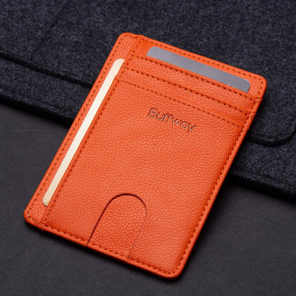 Buffway Slim Minimalist Front Pocket RFID Blocking Leather Wallets for Men and Women - Carbon Fiber Black - Colors A
