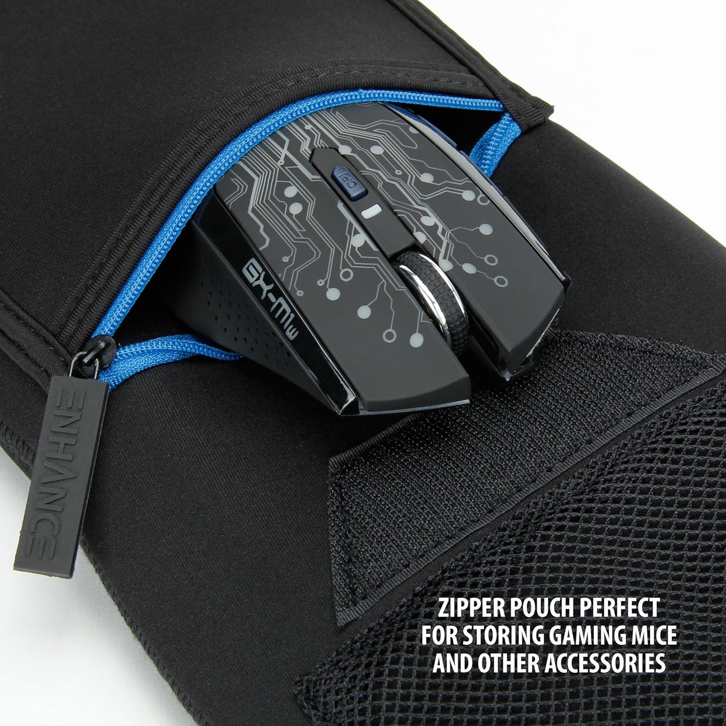ENHANCE Keyboard Sleeve Travel Case for TKL Tenkeyless Compact Tournament eSports Gaming Keyboards (up to 15 Inches) - Rugged Neoprene Construction , Zipper Mouse Storage and Cable Storage Pouch