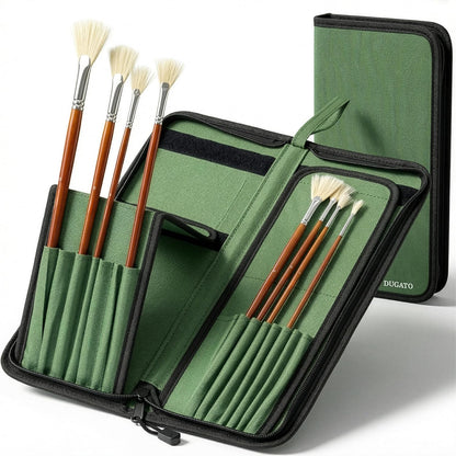 DUGATO Short Paint Brush Holder & Organizer 5.4x10.7 Inches, Blue Canvas Bag for Brushes up to 9.3" Length, Case with 15 Slots, Artist Brush Carrying Case (Brush Not Included)