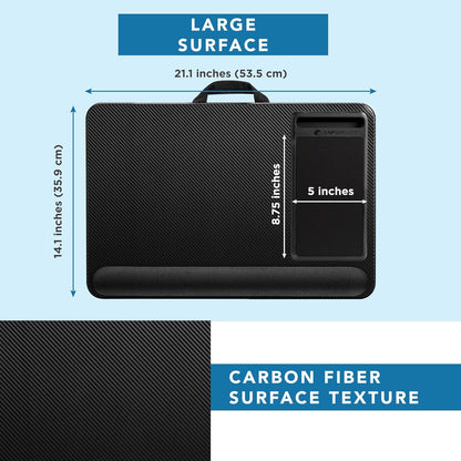 LAPGEAR Home Office Lap Desk with Device Ledge, Mouse Pad, and Phone Holder - Black Carbon - Fits up to 15.6 Inch Laptops - Style No. 91588