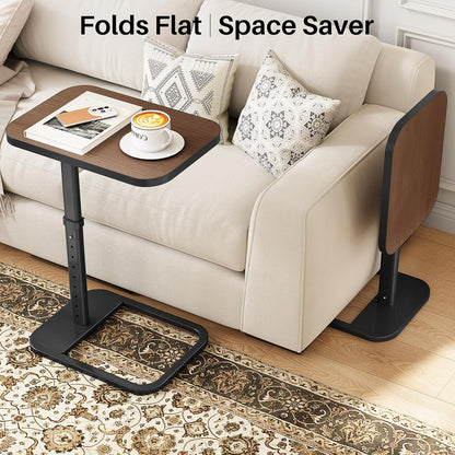 Kitstorack TV Tray Table, Adjustable Height & Flip-Top & Rounded Metal Corners, Snack Table for Couch, Sofa, Bed, Chair, Living Room, C Shaped End Side Table for Eating, Dinner or Laptop, Small Spaces