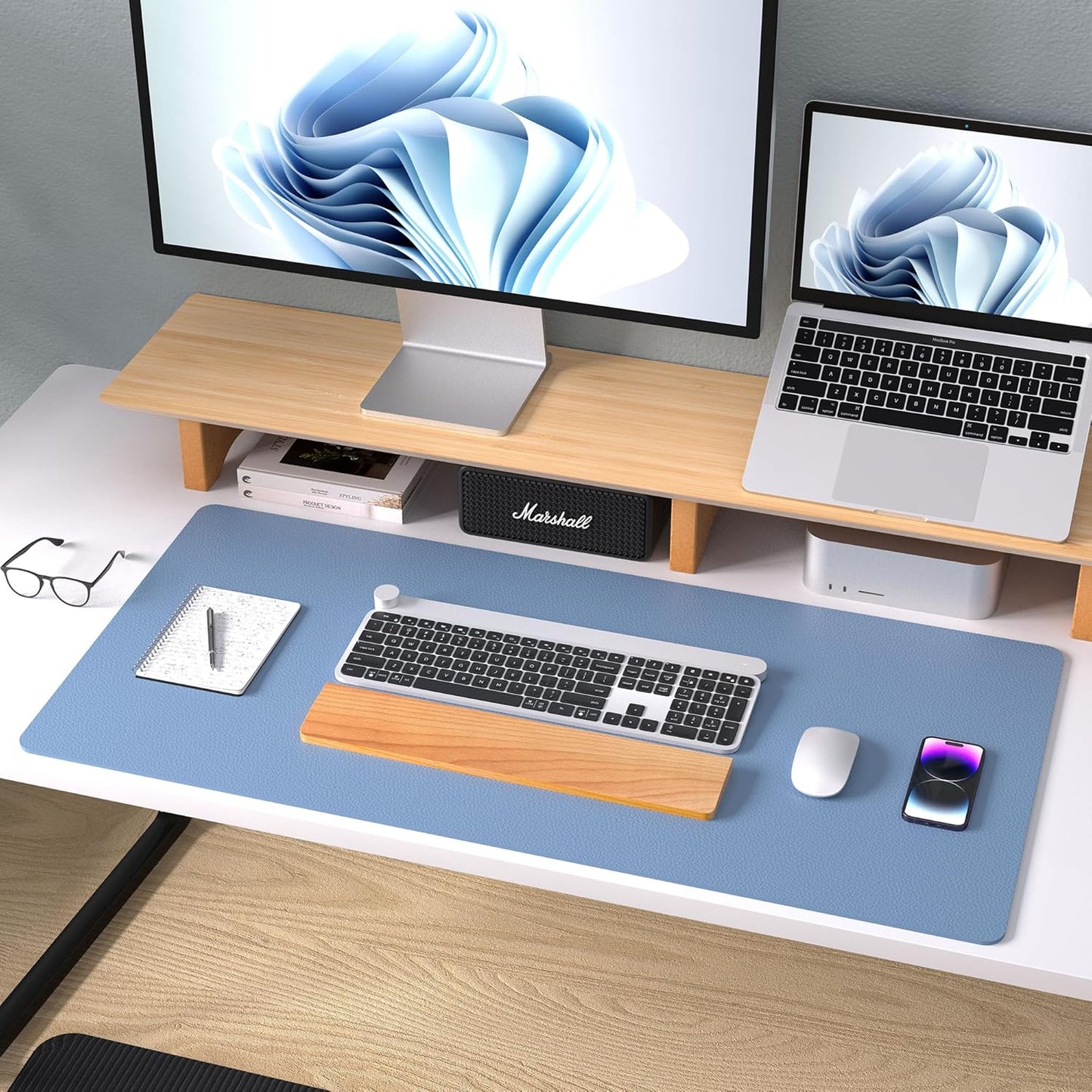 Aothia Non-Slip PU Leather Waterproof Laptop Desk Pad Protector, Blotter Mat, Writing and Mouse Pad for Office & Home, Beige, 23.6" x 13.7" - Colors A