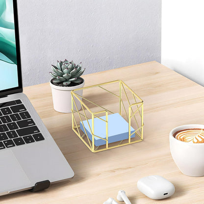 Rose Gold Geometric Sticky Note & Memo Cube Holder, Post Note Dispenser & Desk Organizer Metal Wire for Home, School, Office Supplies (Holder Only)