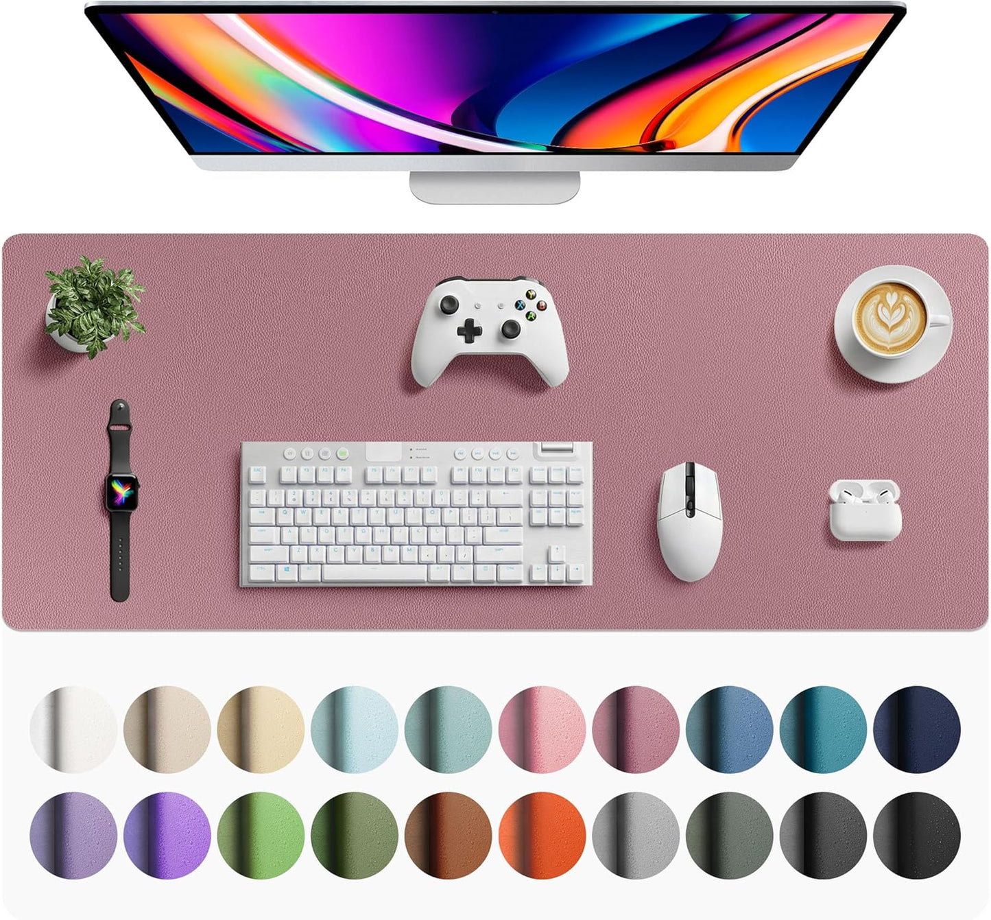 Aothia Non-Slip PU Leather Waterproof Laptop Desk Pad Protector, Blotter Mat, Writing and Mouse Pad for Office & Home, Beige, 23.6" x 13.7" - Colors B