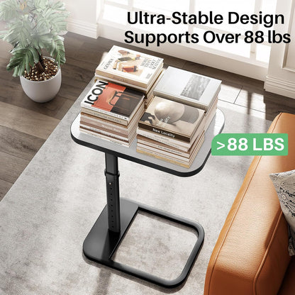 Kitstorack TV Tray Table, Adjustable Height & Flip-Top & Rounded Metal Corners, Snack Table for Couch, Sofa, Bed, Chair, Living Room, C Shaped End Side Table for Eating, Dinner or Laptop, Small Spaces