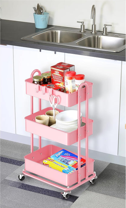 Simple Houseware 3-Tier Heavy Duty Metal Utility Rolling Cart, White
