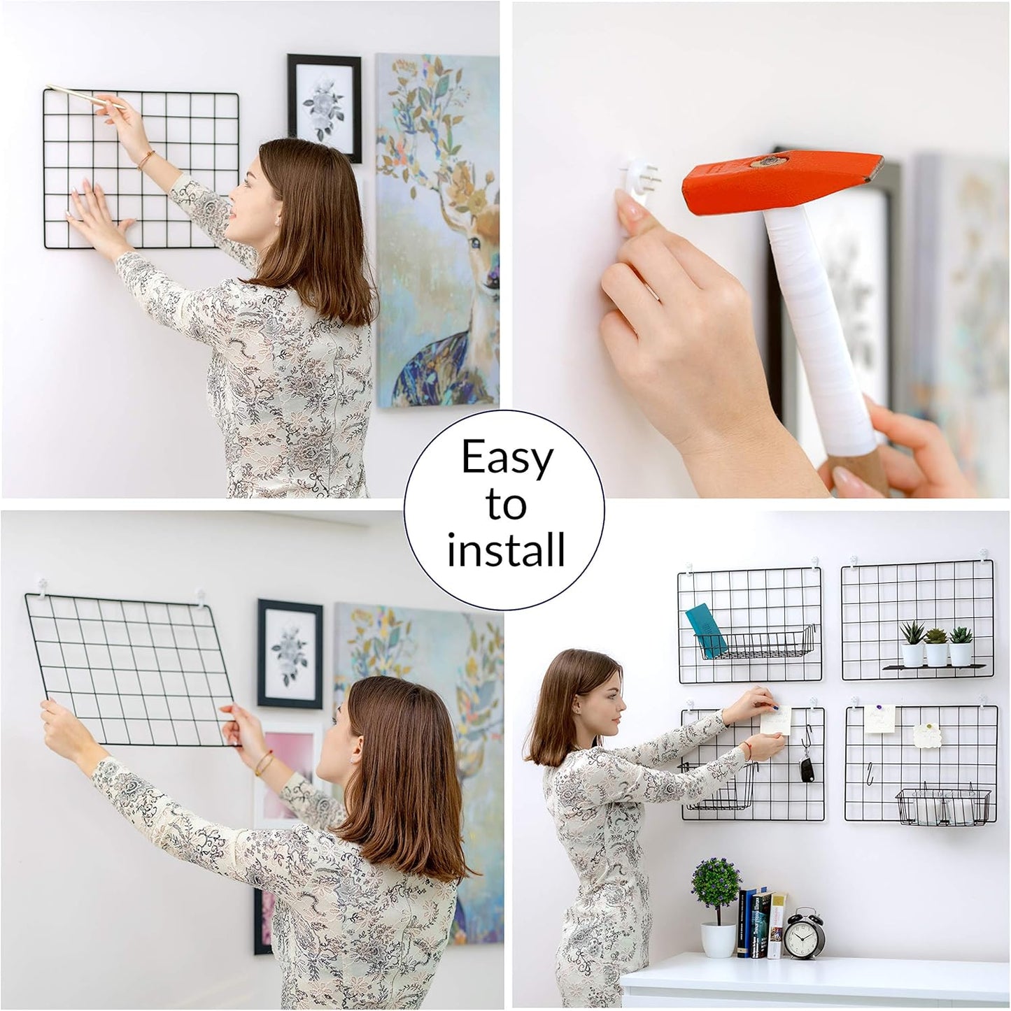 ODOXIA 2 Pack Wire Wall Grid Panel | Photos & Pictures Display Grid Wall Panels | Black, Magnetic & Metal Grid | Photo Grid Wire Board | Hanging Home, Office & Kitchen Decor