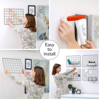 ODOXIA 2 Pack Wire Wall Grid Panel | Photos & Pictures Display Grid Wall Panels | Black, Magnetic & Metal Grid | Photo Grid Wire Board | Hanging Home, Office & Kitchen Decor
