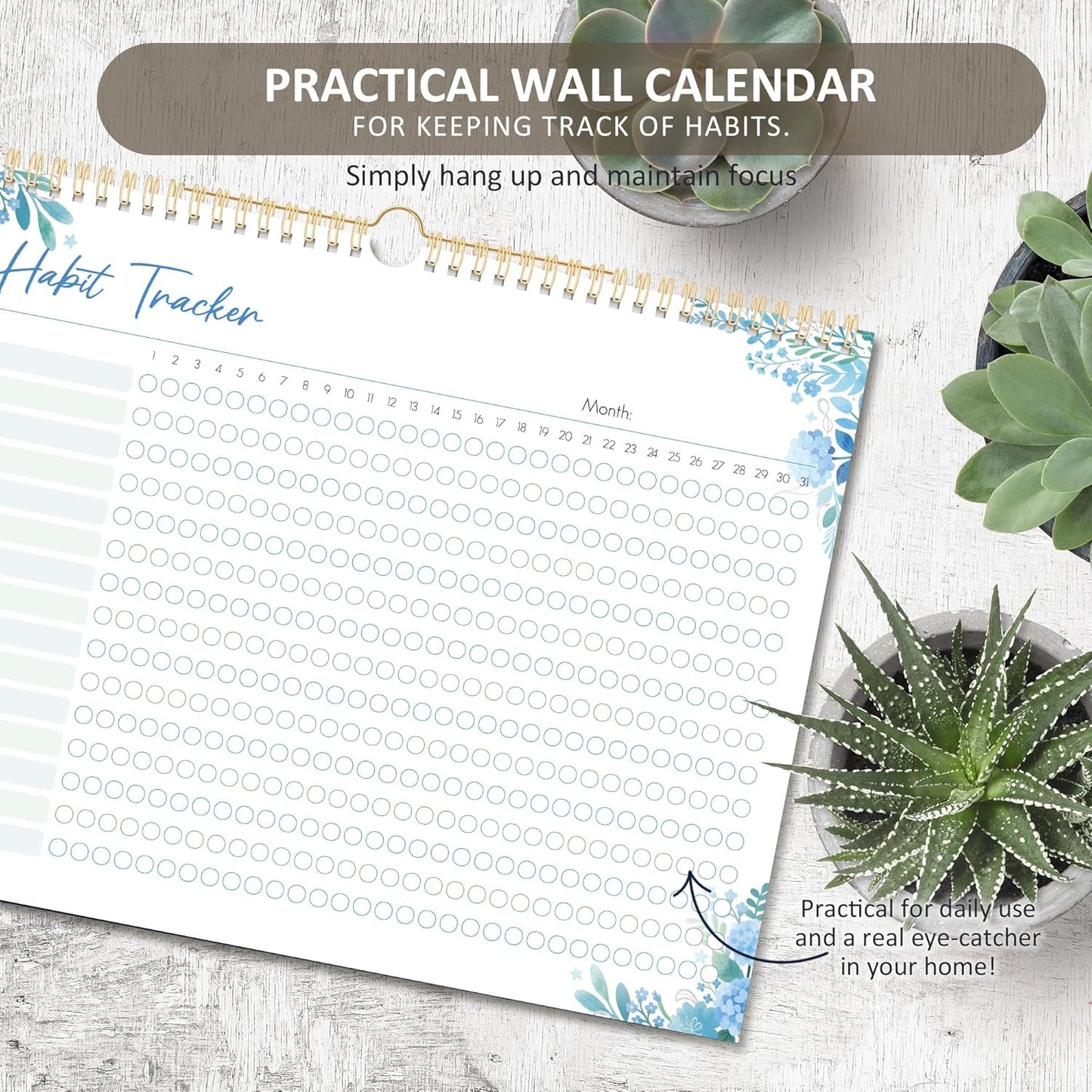 BIROYAL Habit Tracker Calendar 2026 (Undated 12 Months) - Daily Habit Tracker Jounal with Spiral Binding & Hanger - Goal Tracker - Motivational Monthly Habit Calendar - Productivity Tool and Workout Calendar - 8.6" x 11.2"