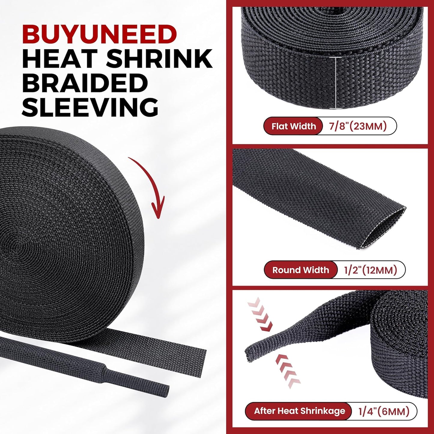 Braided Sleeving Heat Shrinkable Fabric 2:1 Ratio- Abrasion Protection Flexibility Wiring Harness Cable Sheath (3/8" ID, 16ft) - Colors A