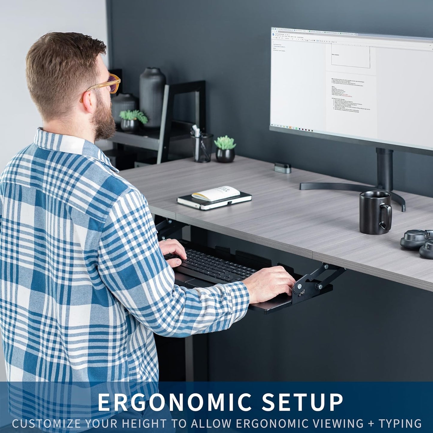 VIVO Large Under Desk 34 x 11 inch Computer Keyboard and Mouse Tray with Swinging Height Adjustment, 12 Settings, Platform Drawer for Typing, Black, MOUNT-KB34S
