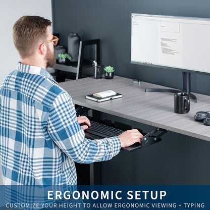 VIVO Large Under Desk 34 x 11 inch Computer Keyboard and Mouse Tray with Swinging Height Adjustment, 12 Settings, Platform Drawer for Typing, Black, MOUNT-KB34S