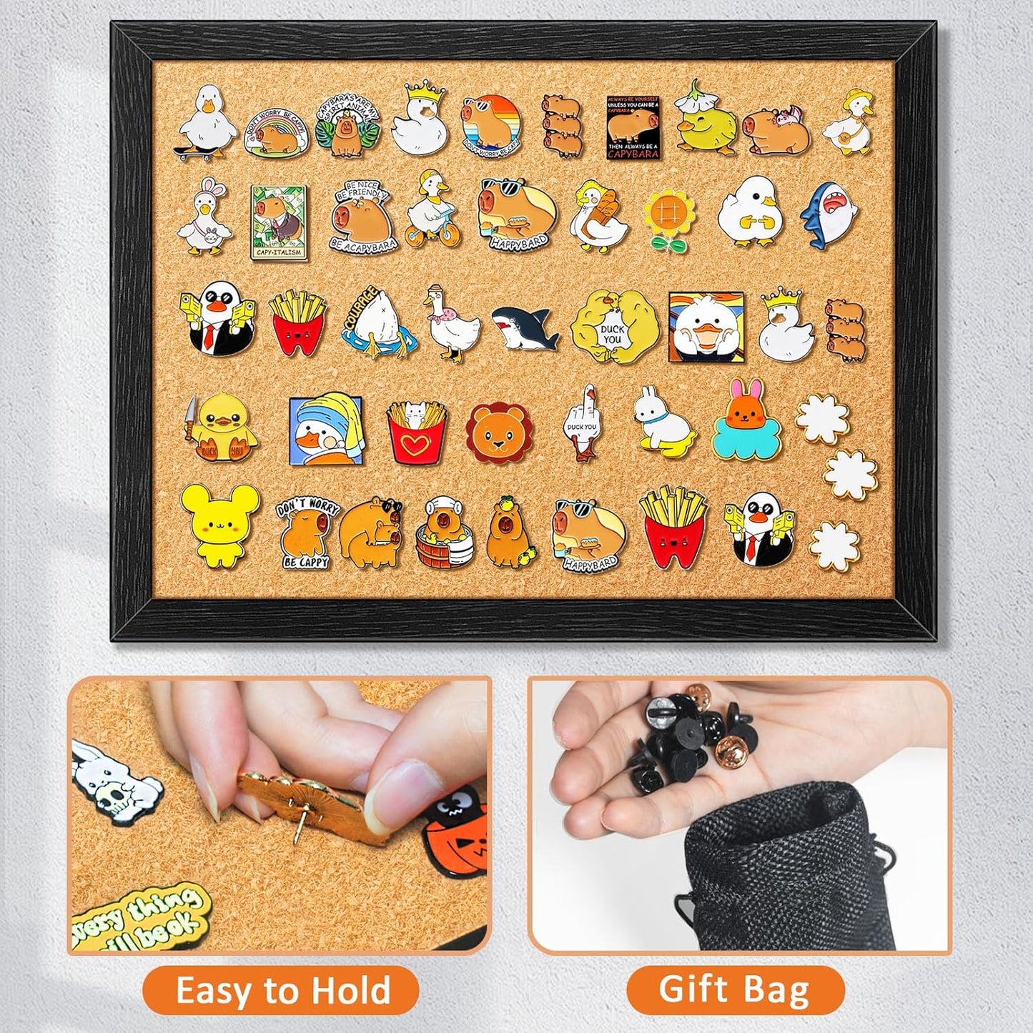 tutata Enamel Pin Display Board, 16'' x 12'' Pin Display Frame, Lapel Pin Holder, Wall Mounted Cork Board for Brooch Pin Storage