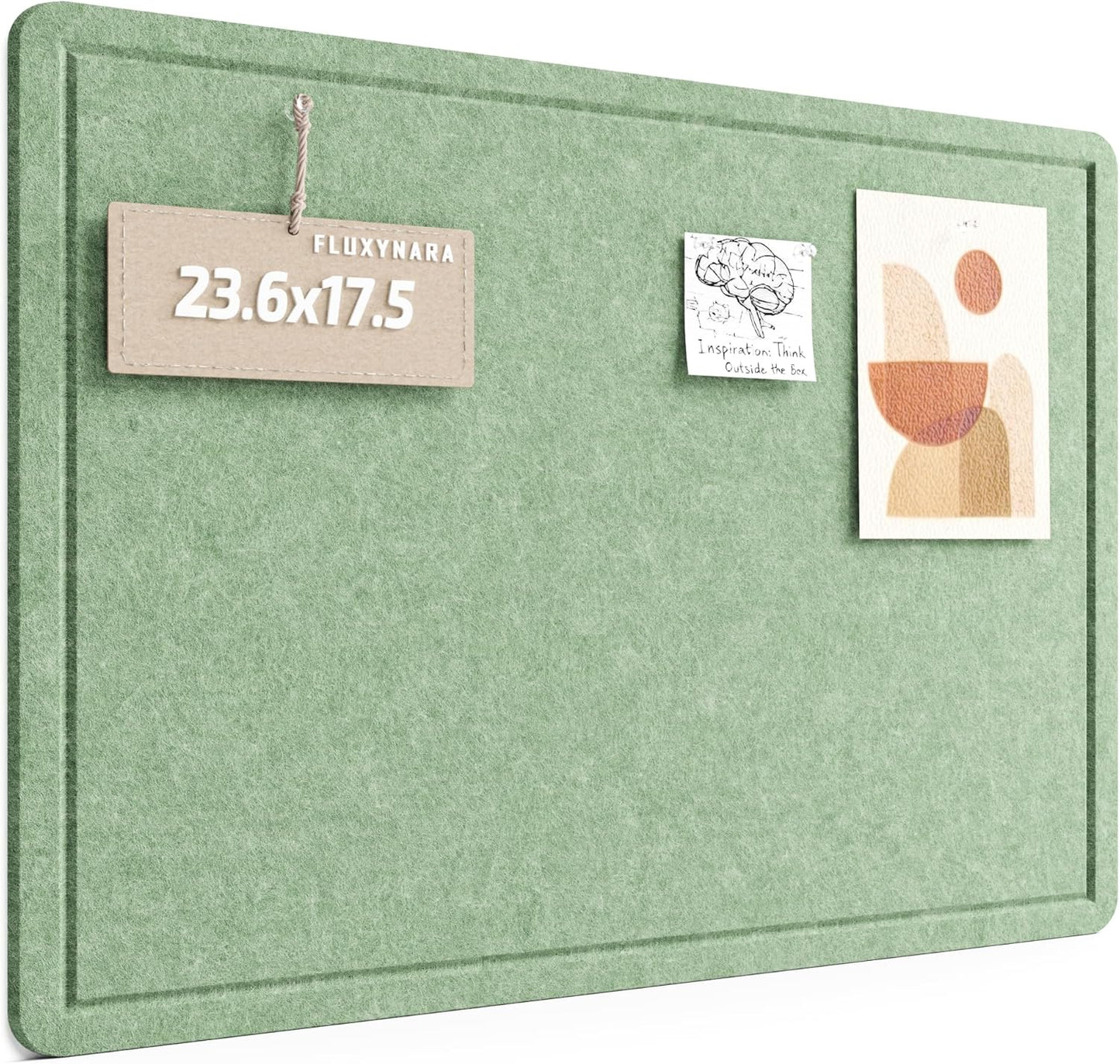 Fluxynara Bulletin Board, 23.6" x 17.5" Cork Board Alternative with 12 Safe Removable Adhesive Tabs, Foldable Felt Pin Board for Home Office, Classroom, Bedroom,Entryway for Walls—Sage
