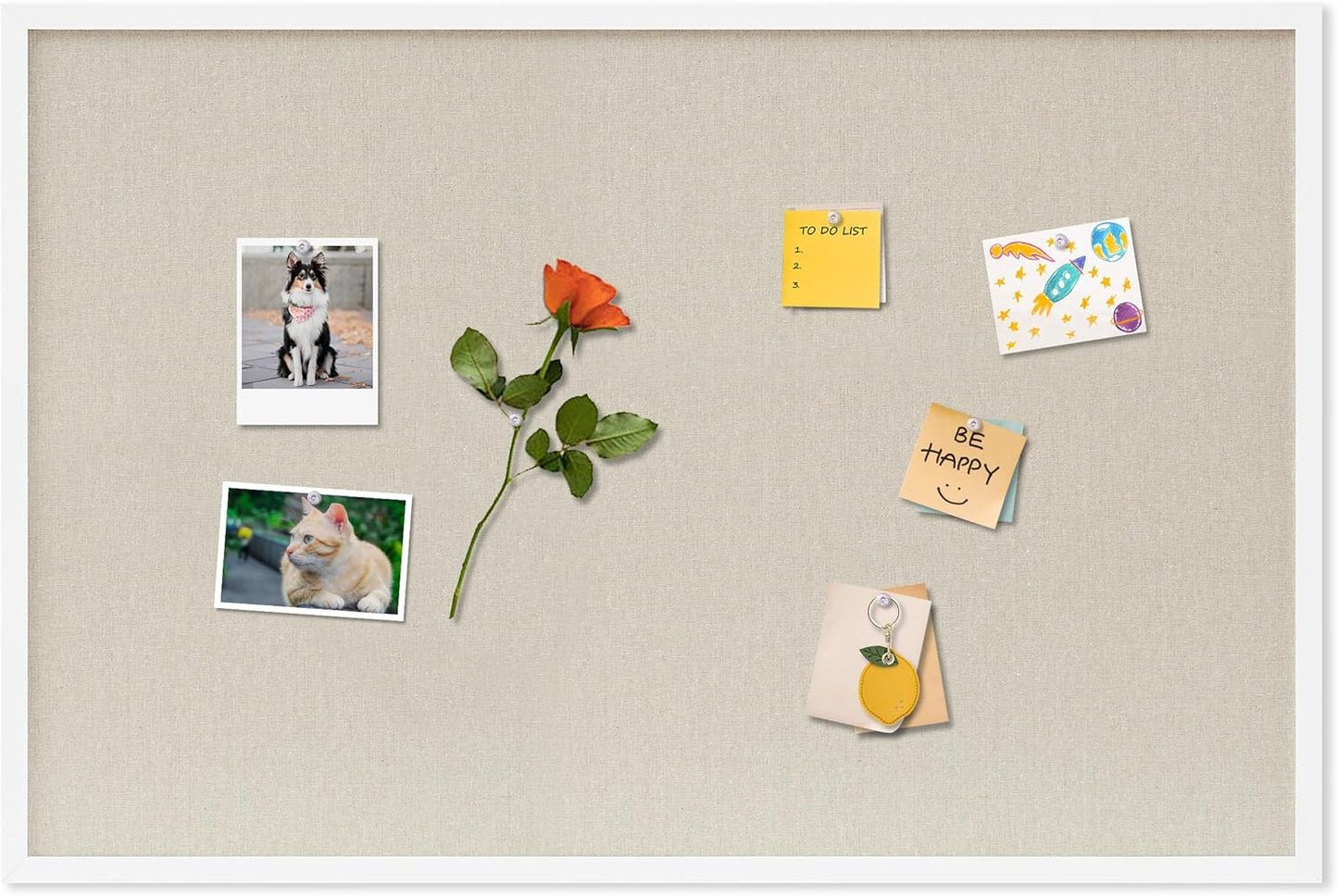 DAHAPYBOO Cork Board with Linen White,Bulletin Board 17"x12" Hanging Corkboards for Office Home School Message Board or Vision Board Decoration.