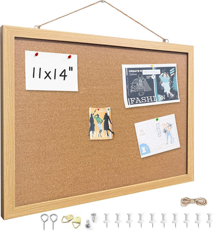 Cork Bulletin Board, 11x14 Inches Hanging Cork Board Wooden Framed with Pins for Wall, Dorm Room, Office, Home Decor – Natural Cork & Black Frame